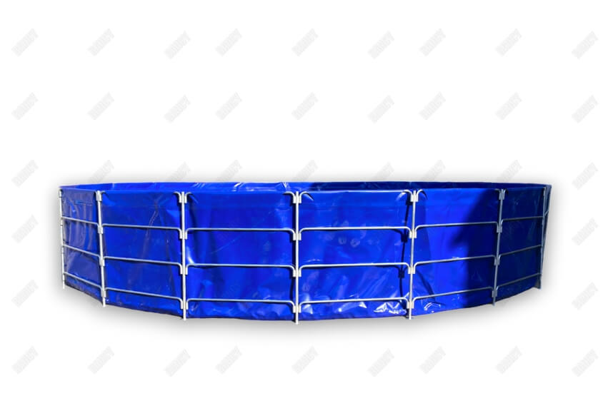 Large blue galvanized tube aquaculture tank, ideal for various aquatic species