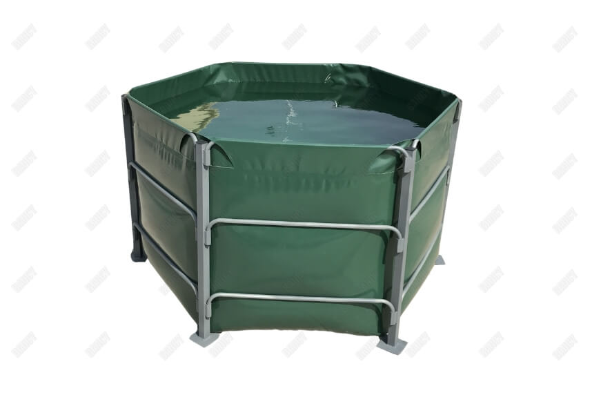 Green hexagonal water tank designed for storage and convenience