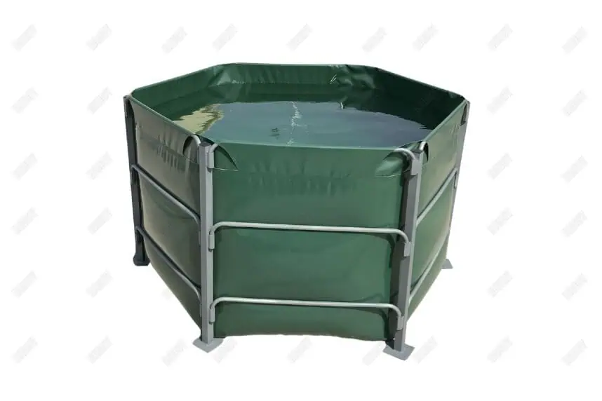 Green hexagonal water tank designed for storage and convenience