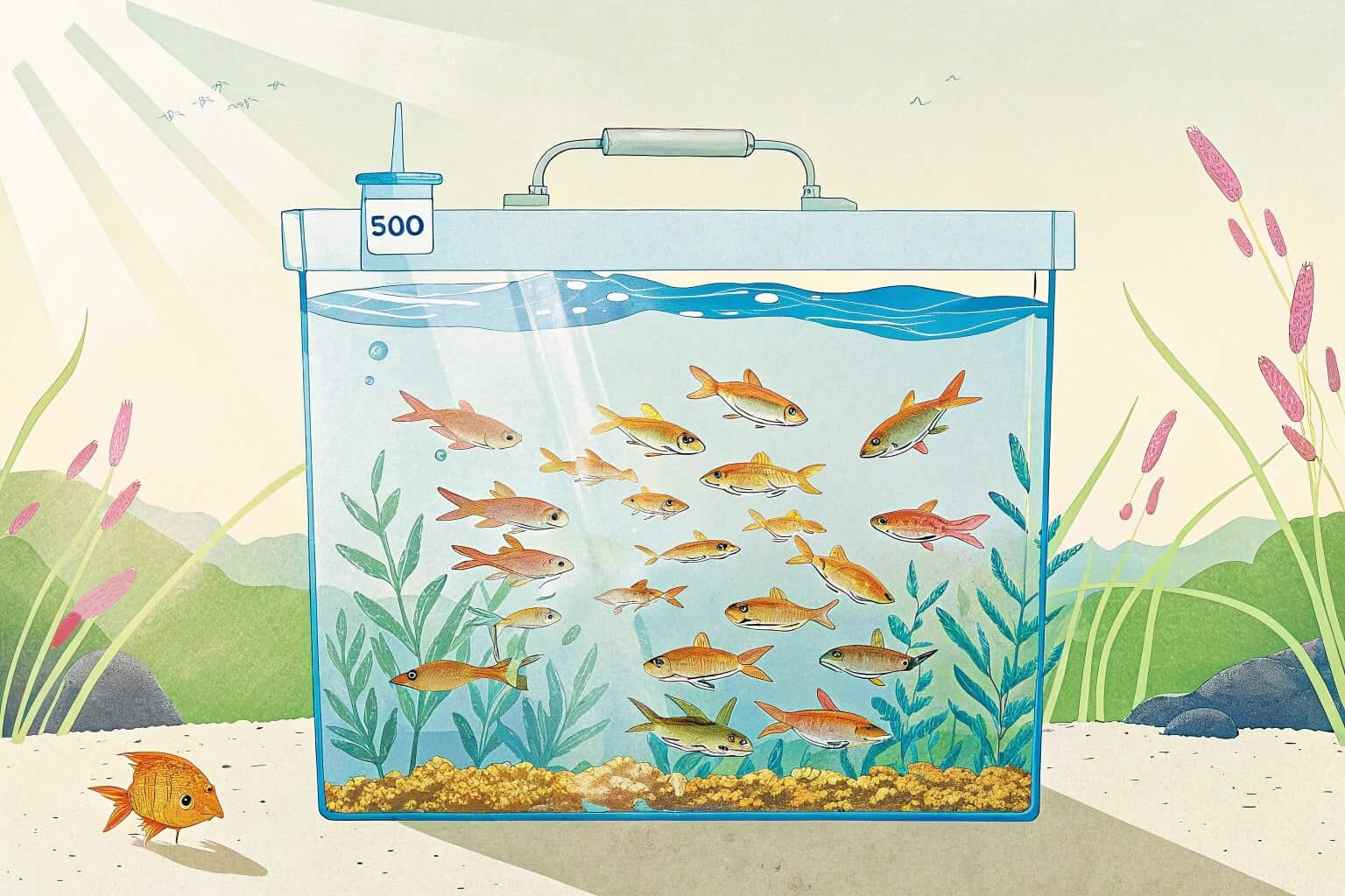 Illustration comparing fish density in small ponds