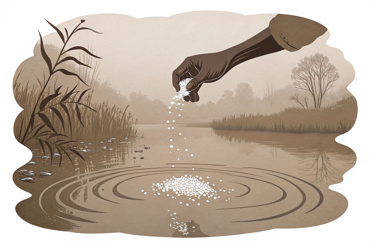Freshwater pond with salt being added questionably
