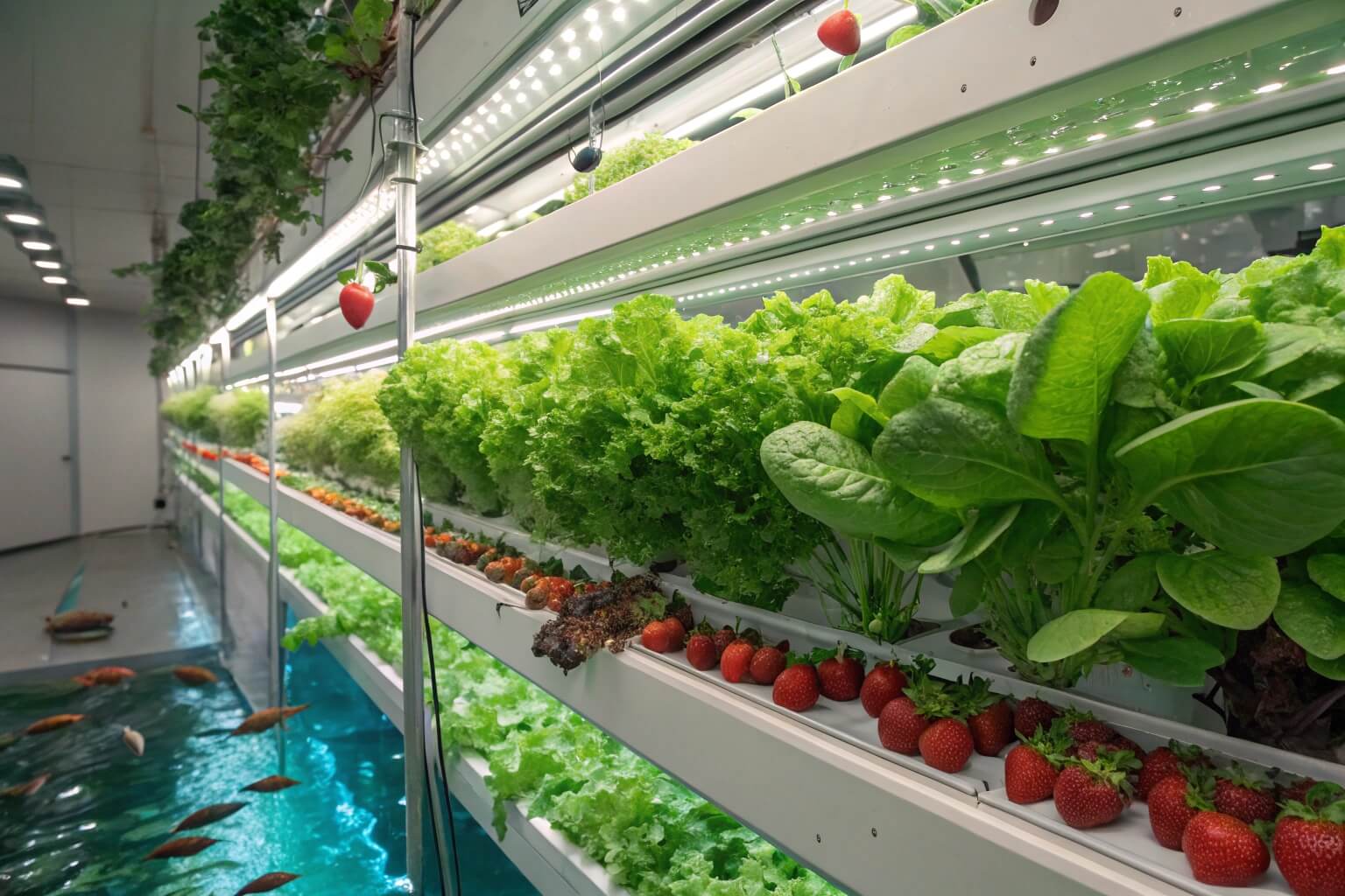 Leafy greens growing in a container farm
