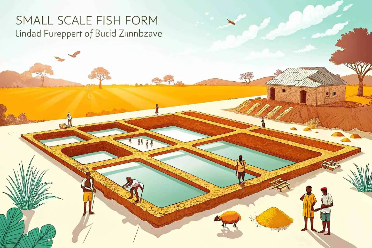 Aerial view of fish ponds in Zimbabwe