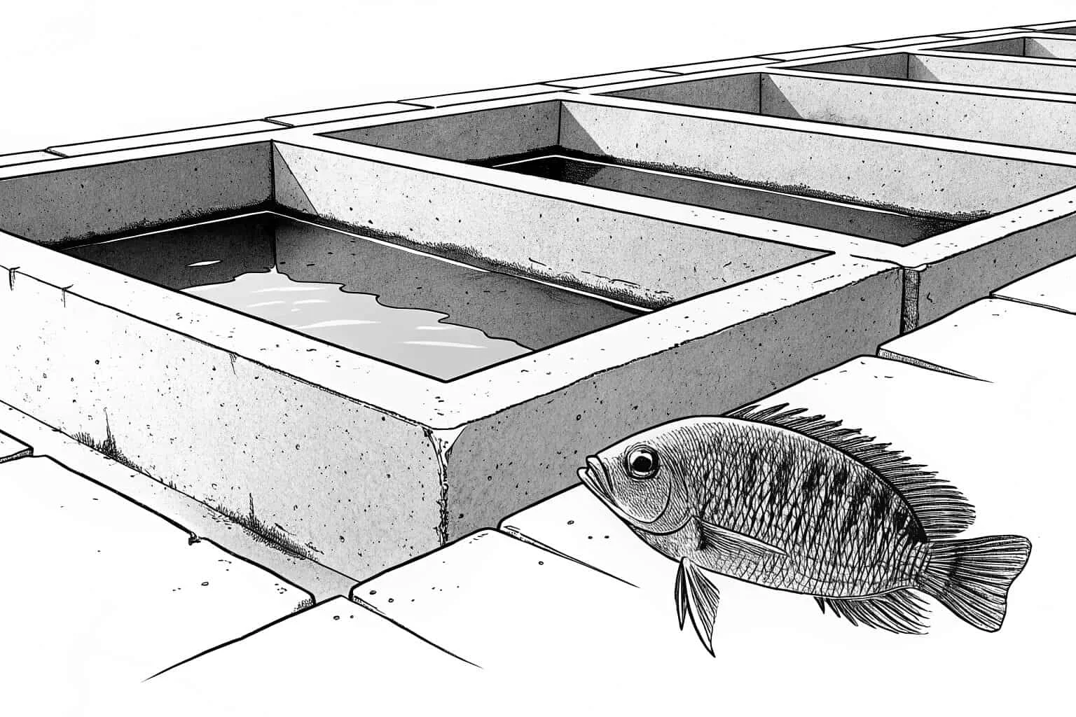 Cement fish tank with tilapia swimming inside