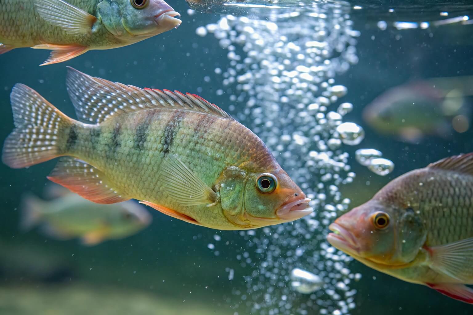 Tilapia swimming in a tank