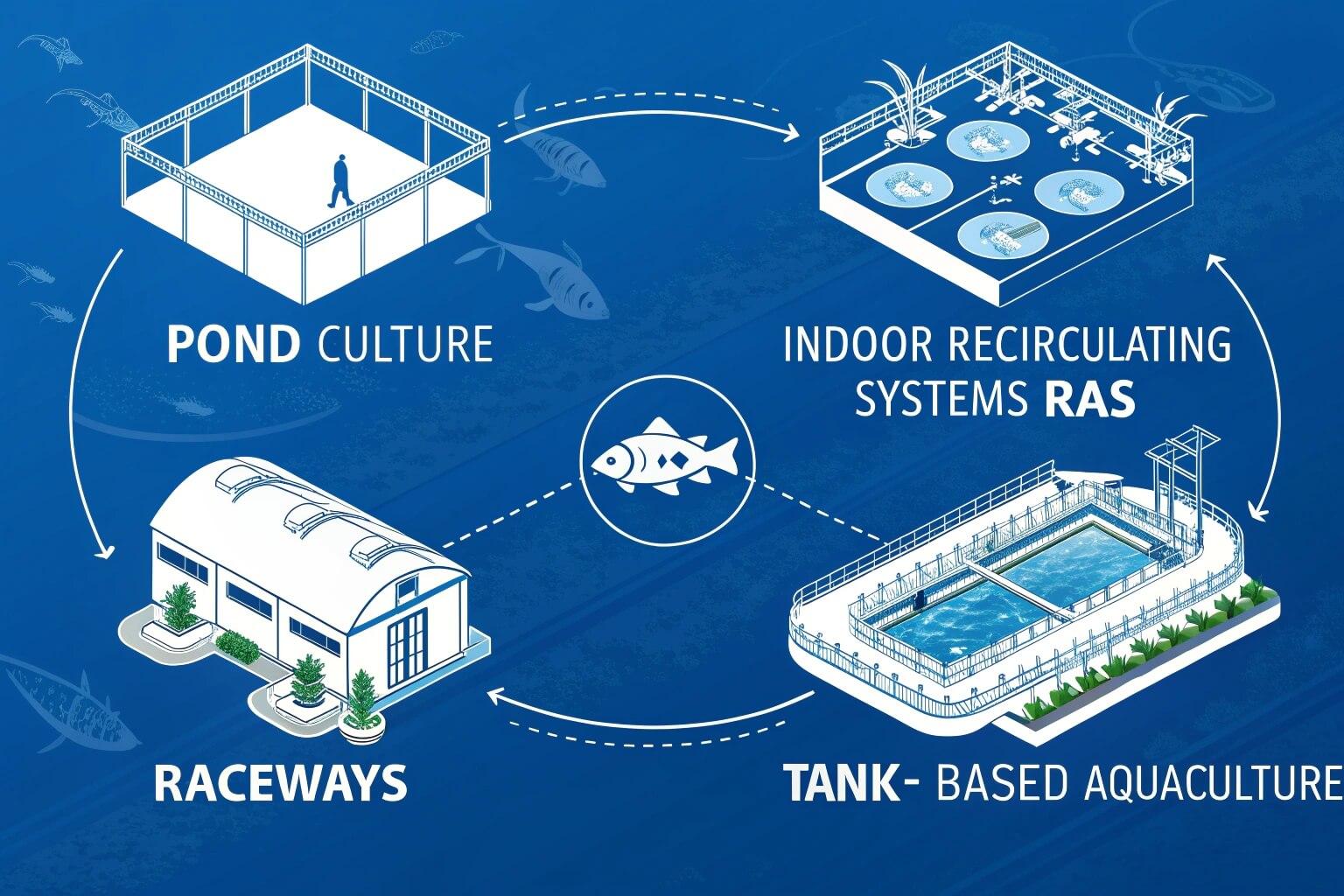 Comparison of different fish farming methods like ponds and tanks