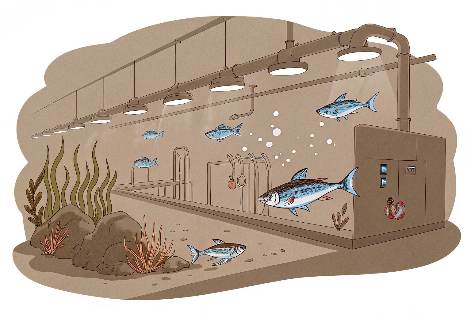 Indoor saltwater fish farm tanks
