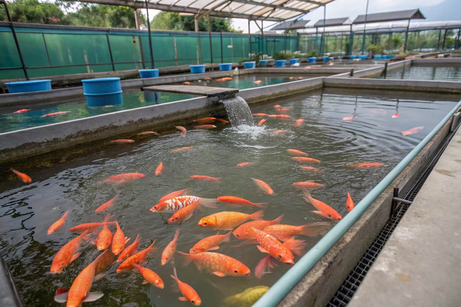 Close-up of tilapia swimming in a biofloc tank