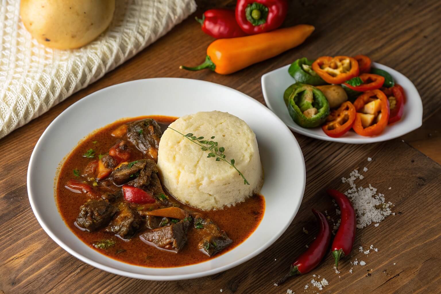 Ghanaian dish with fish, fufu, and banku