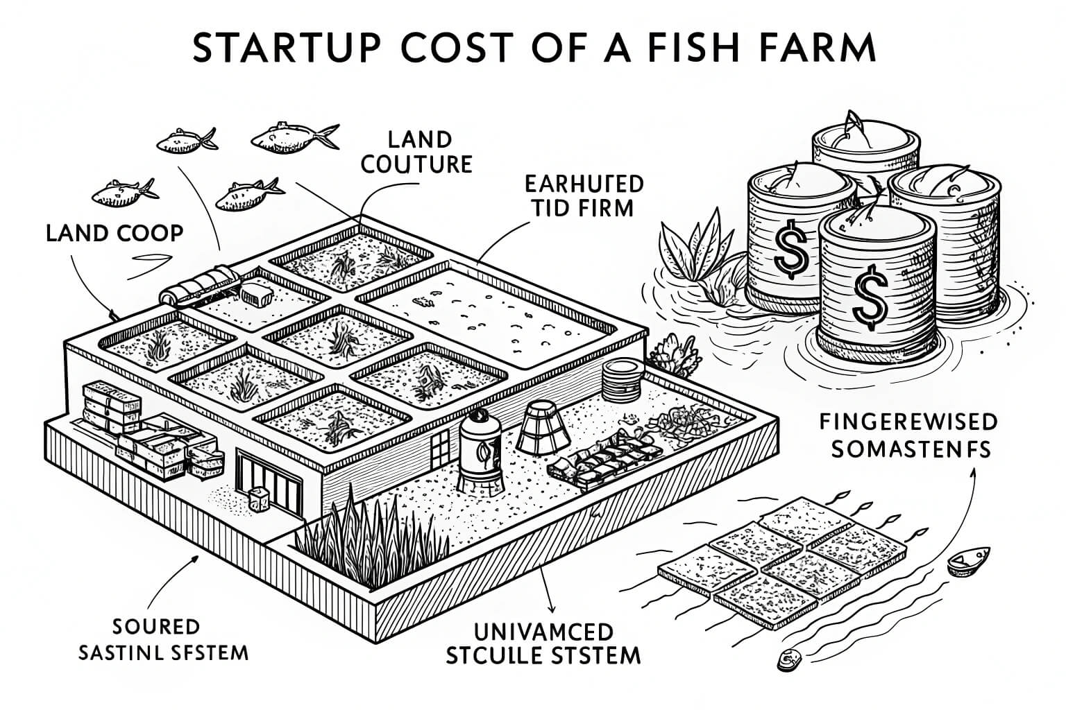 Diagram showing cost breakdown for starting a fish farm