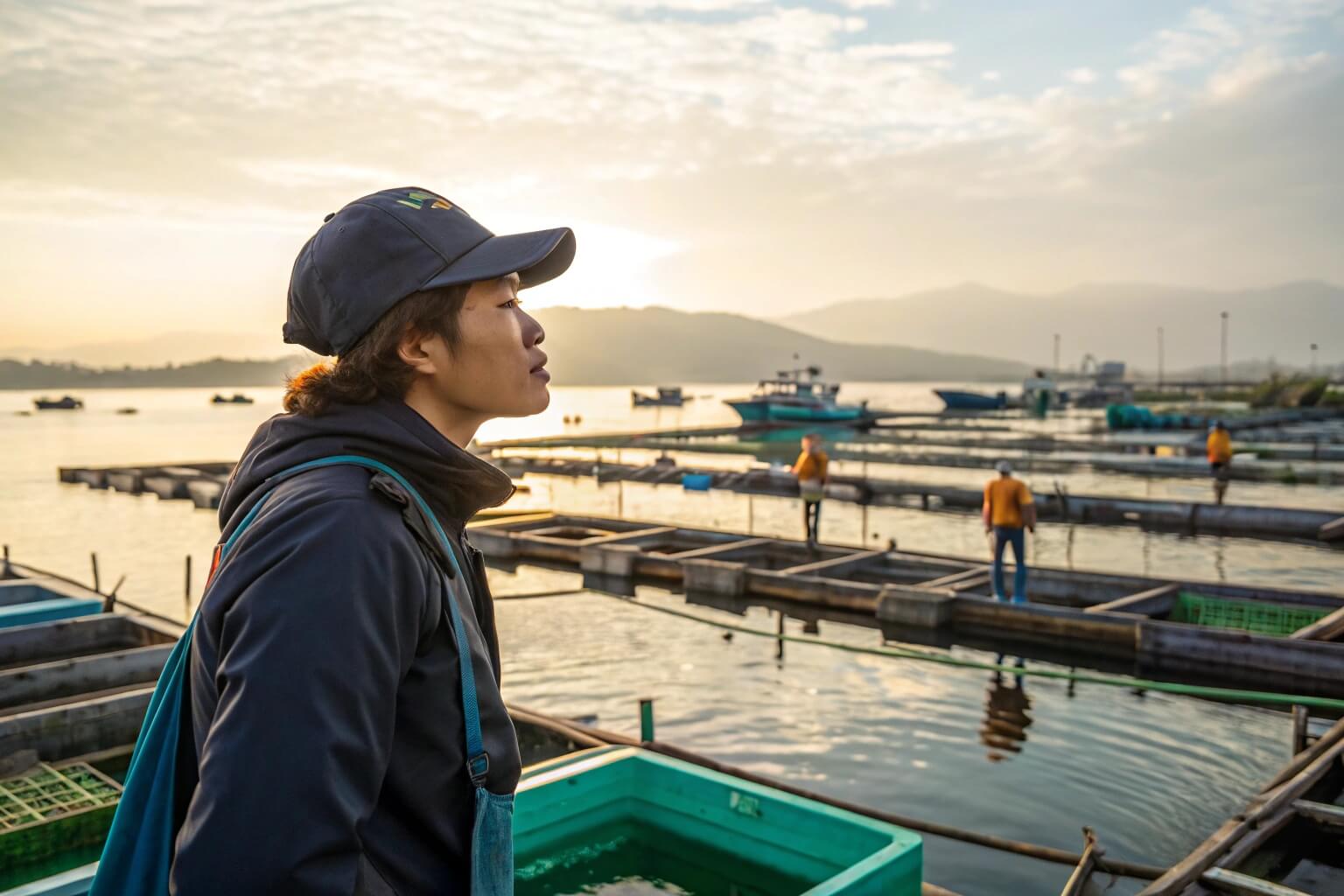 New aquaculturist starting work on a fish farm