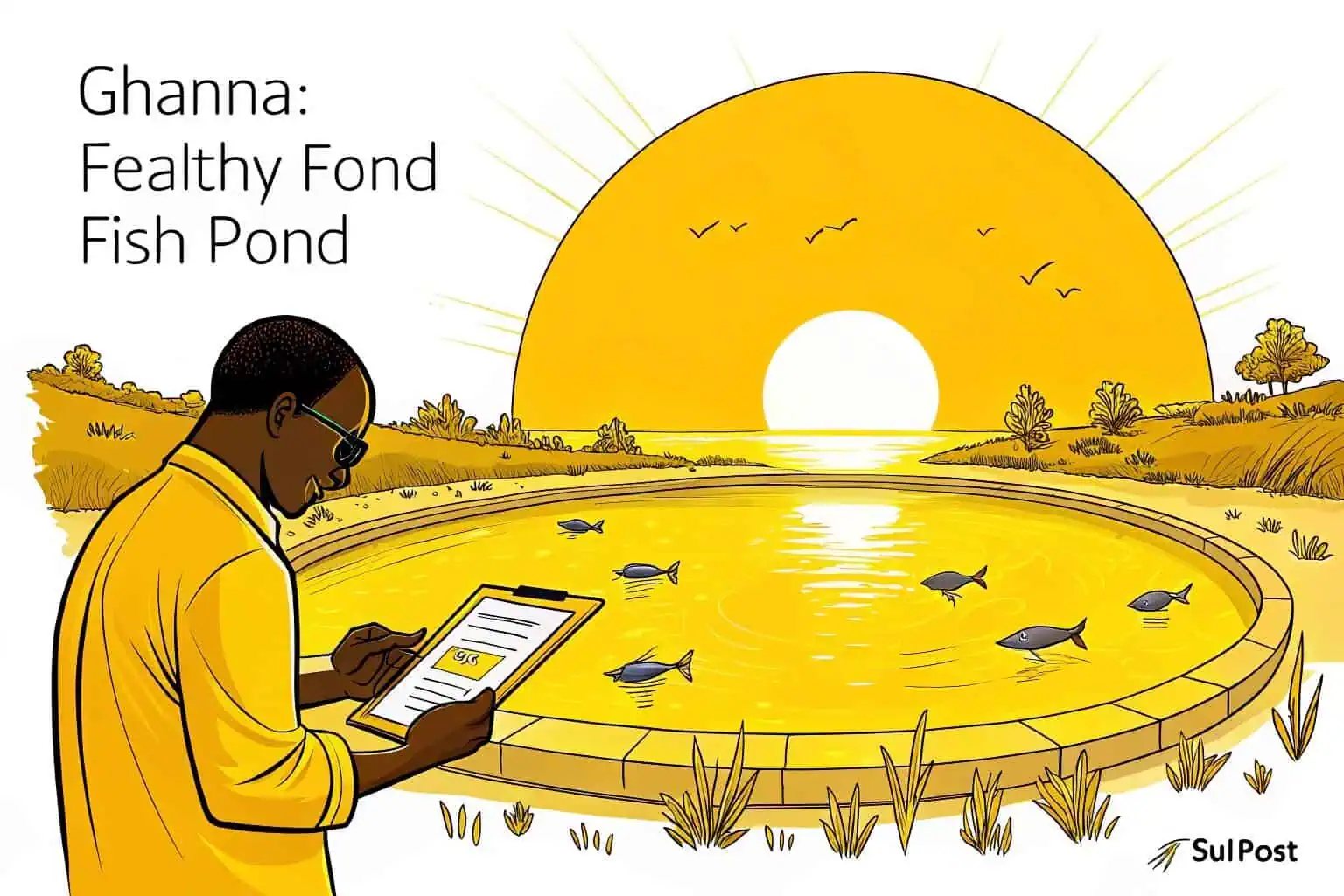 alt: Fish farm in Ghana with clear water and fish