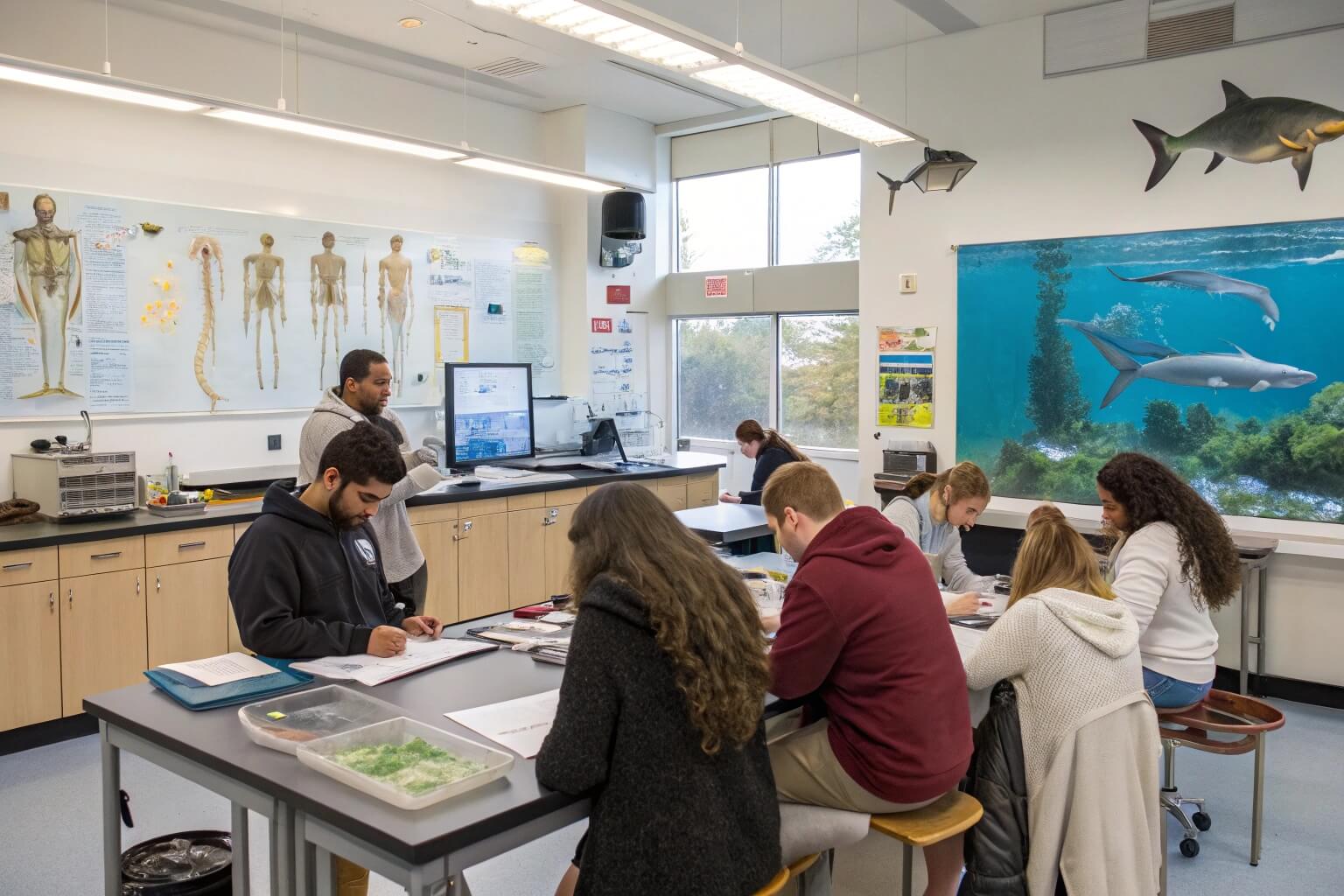 Student studying aquaculture in a classroom or lab setting