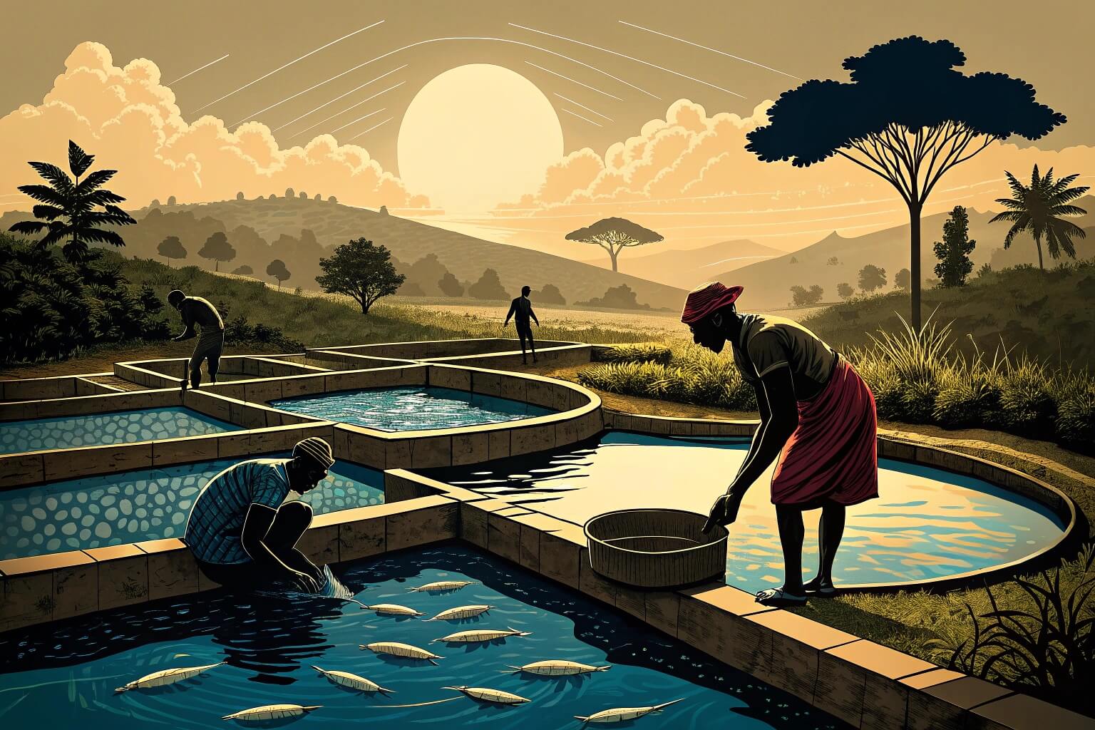Fish farming in Ghana showing a thriving fish farm