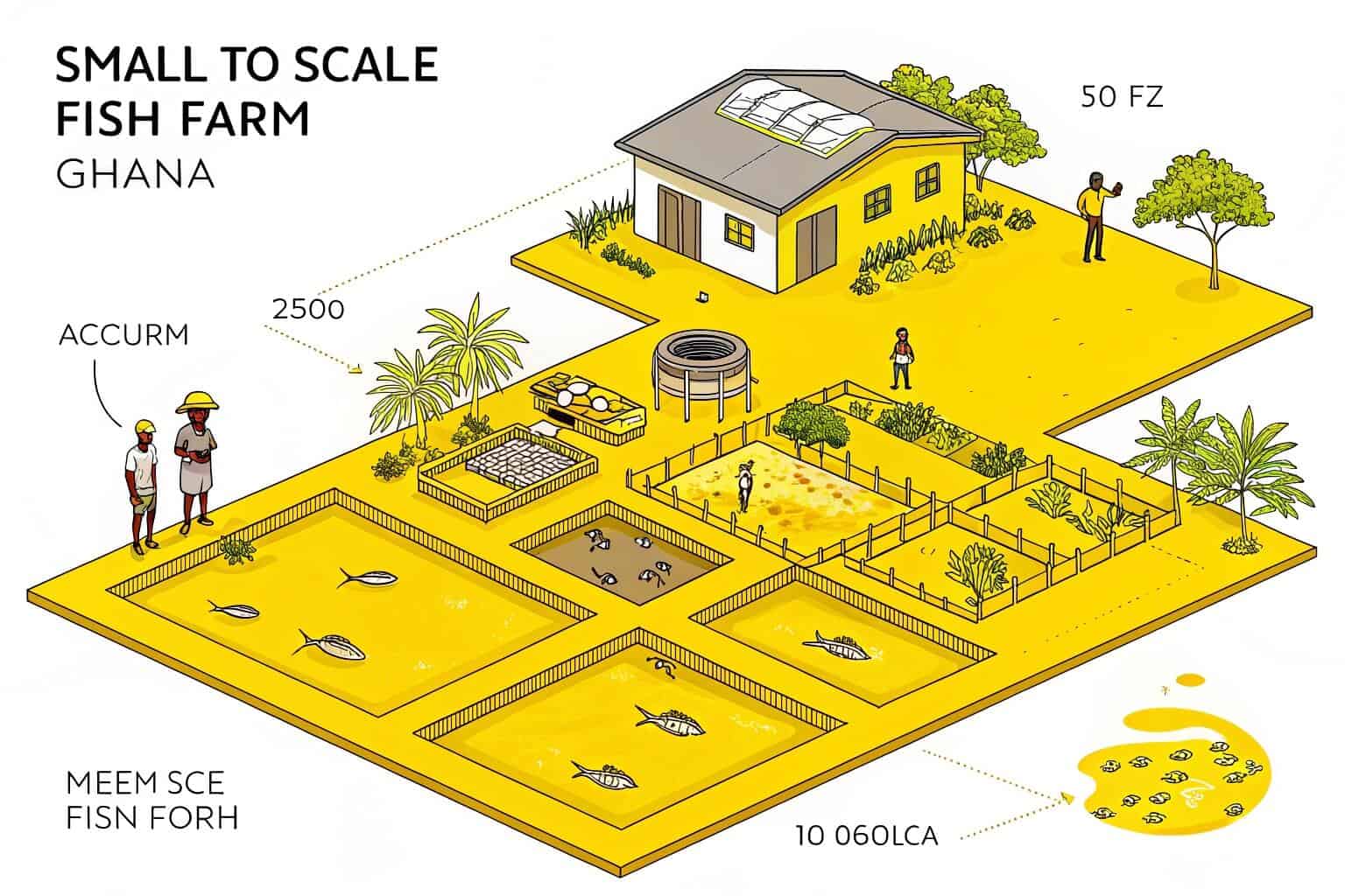 alt: Overview of a fish farming operation in Ghana