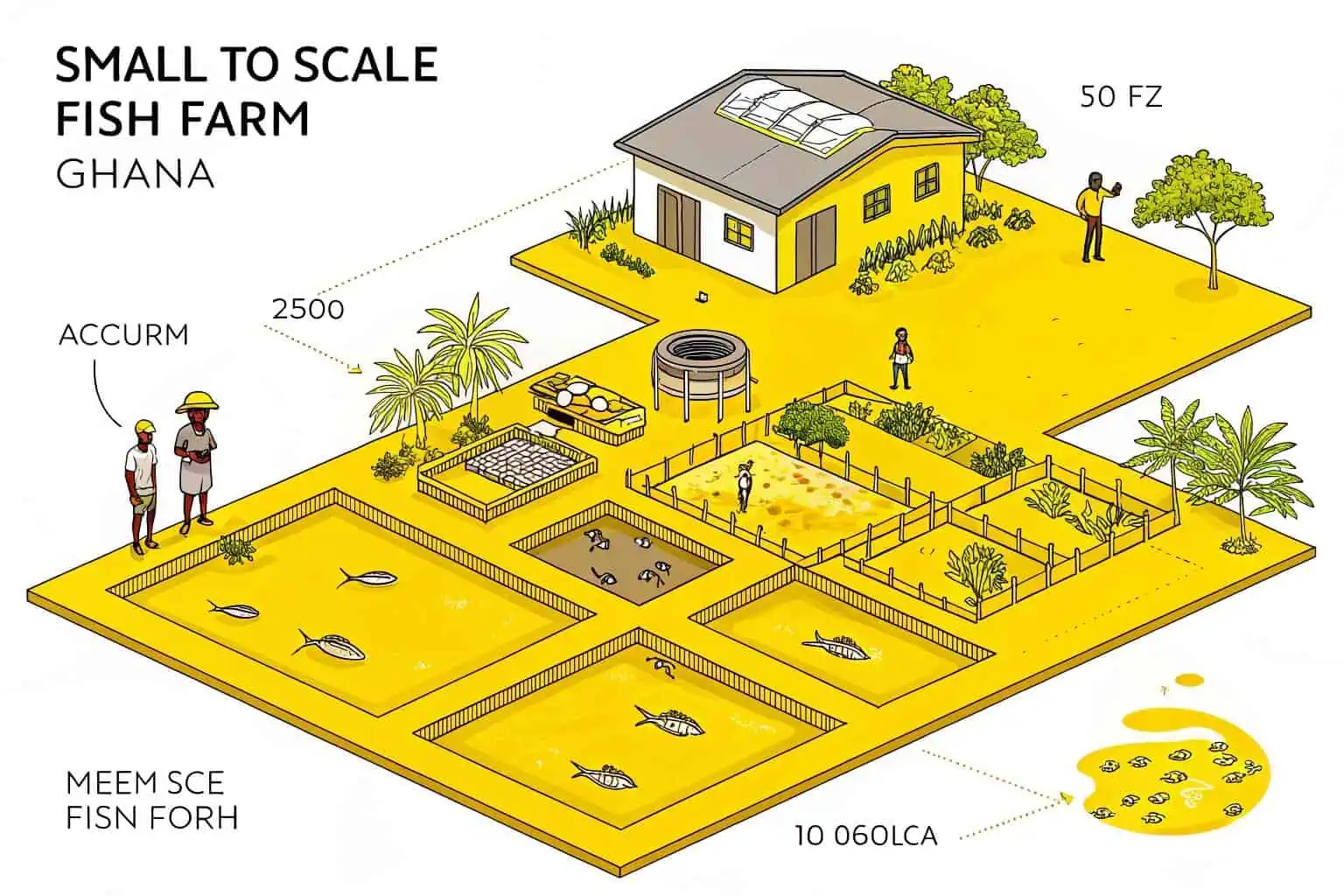 alt: Overview of a fish farming operation in Ghana
