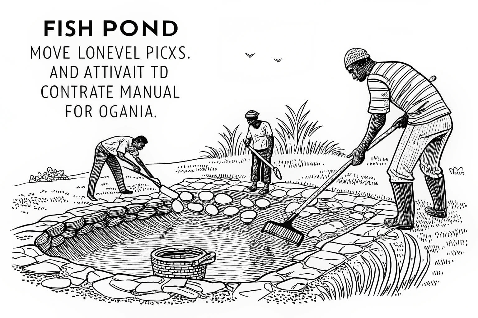 Excavator digging a fish pond in a Ugandan landscape