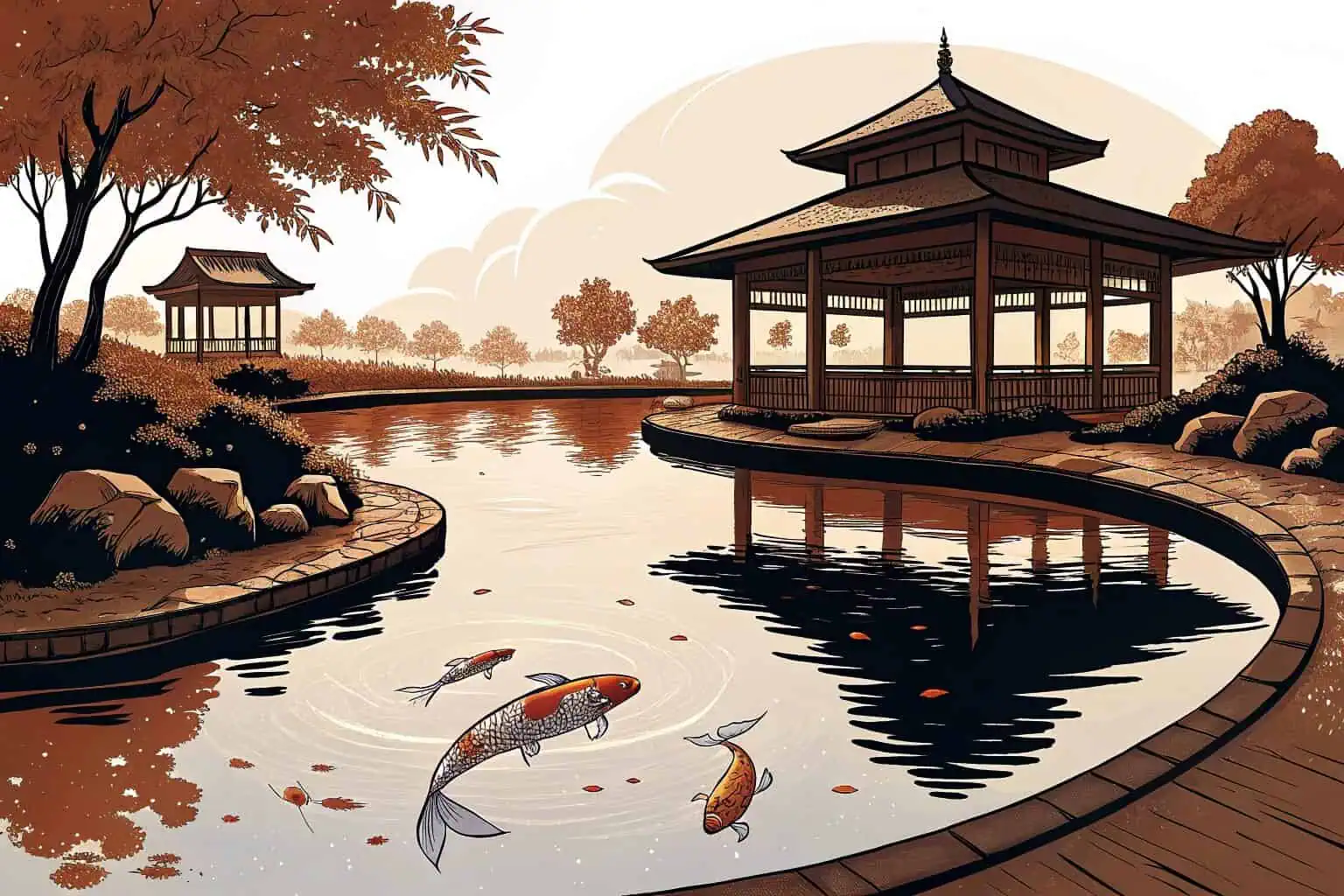 Beautiful 1000-gallon pond with a few fish, possibly using Bancy liner material