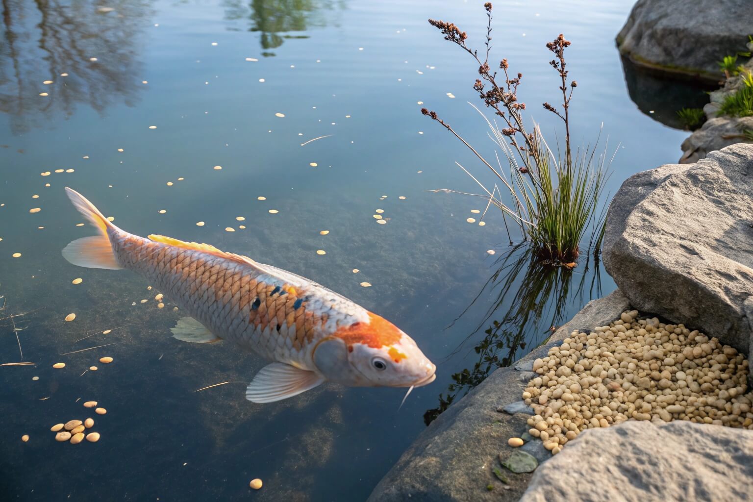 Colorful Koi fish eagerly awaiting food in a Bancy PVC fish tank