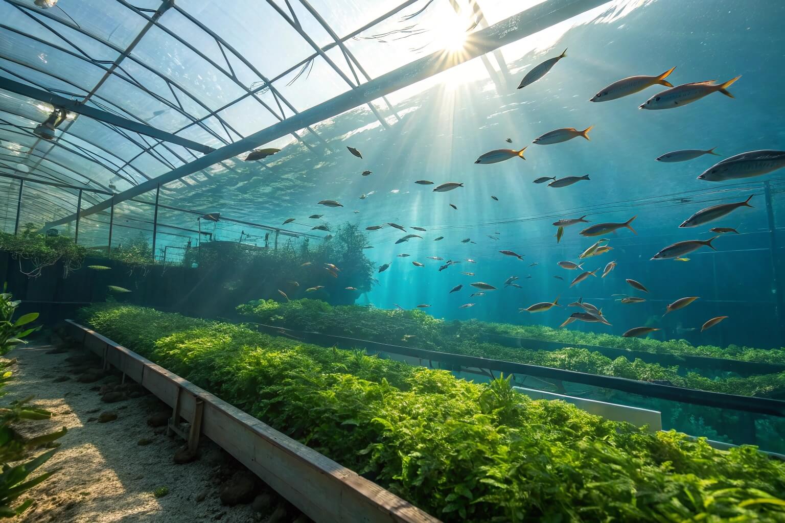 A thriving aquaculture farm with clean water and healthy fish