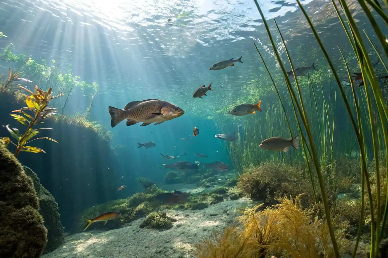 Various fish species suitable for a 1-acre pond