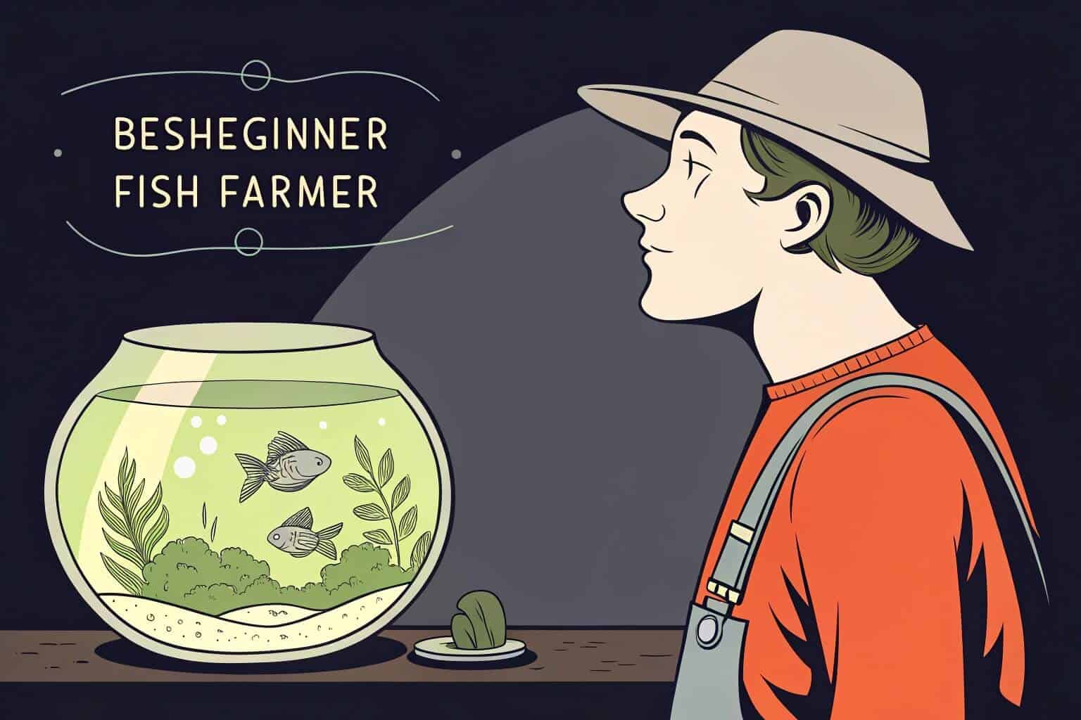 Beginner fish farmer inspecting tilapia in a small tank