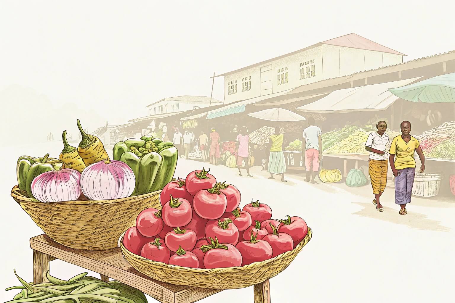 Fresh tomatoes and peppers at a Ghanaian market