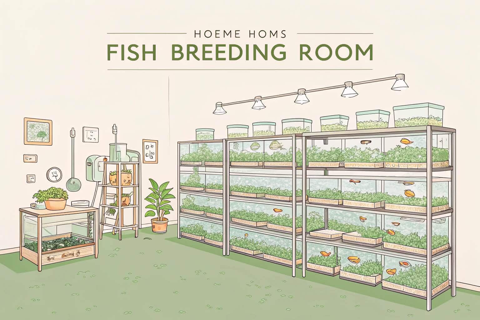 A home-based fish breeding setup with multiple tanks