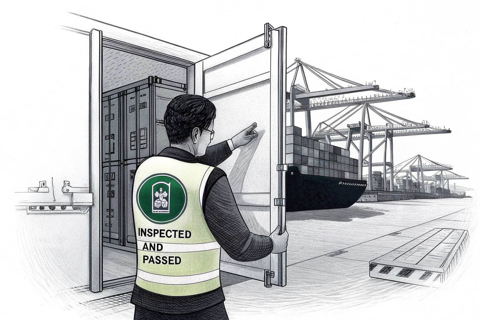 A shipping container with a quality inspection seal