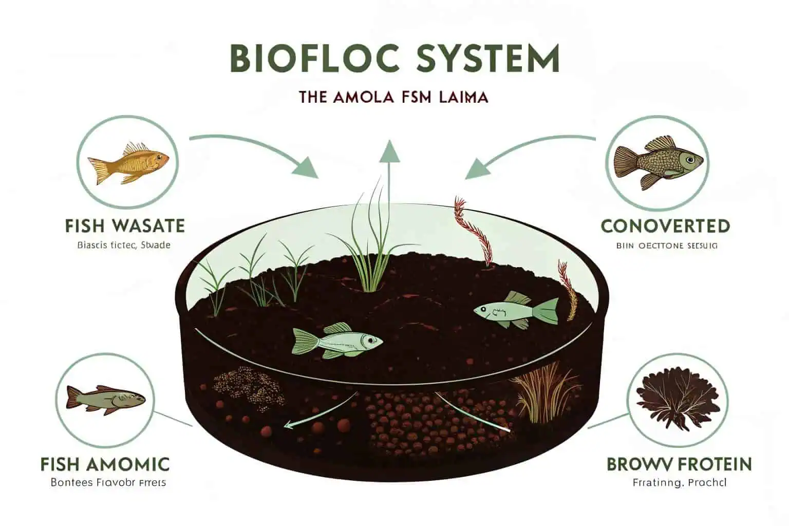 A diagram showing the biofloc cycle in a fish tank