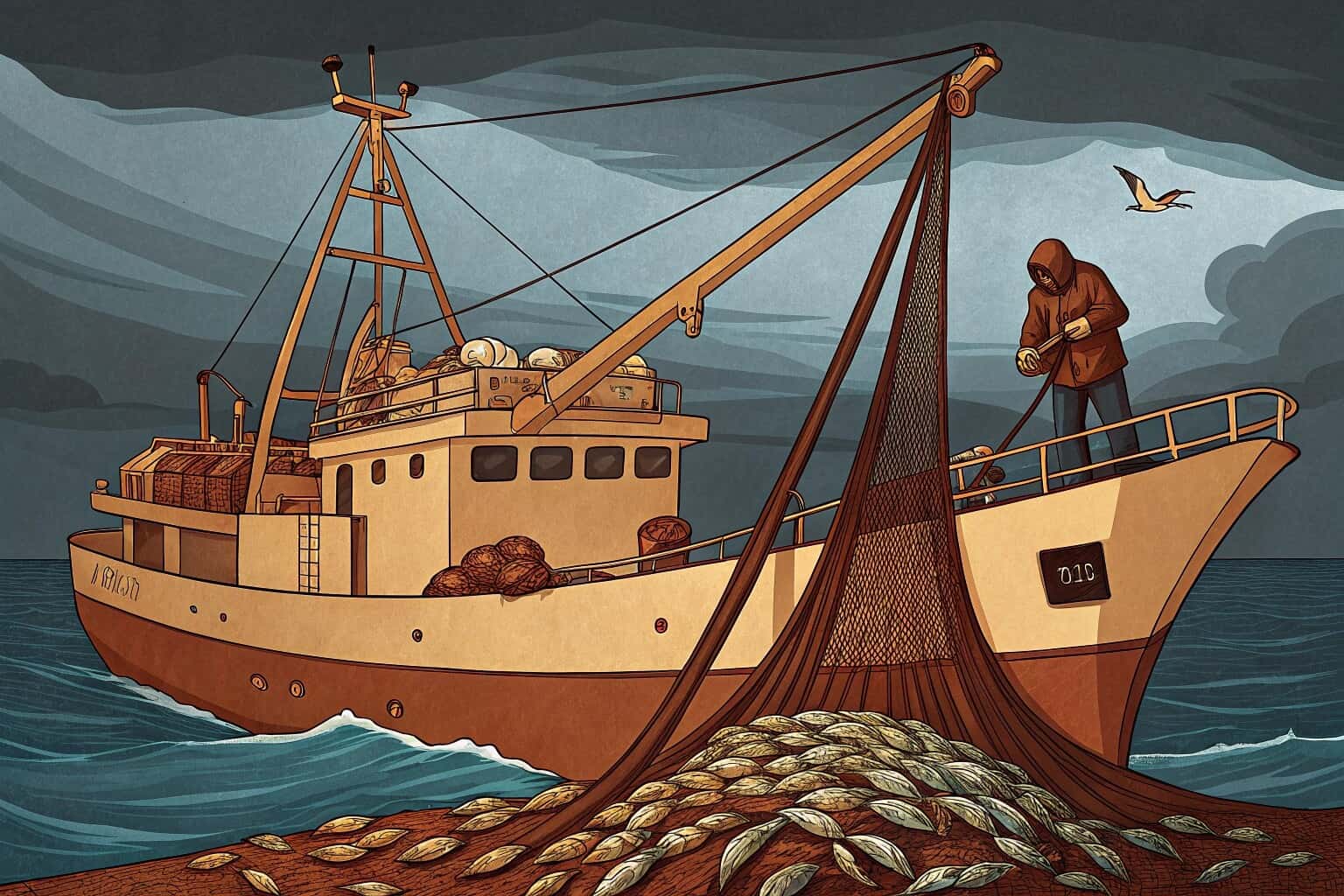 A commercial fishing net full of fish