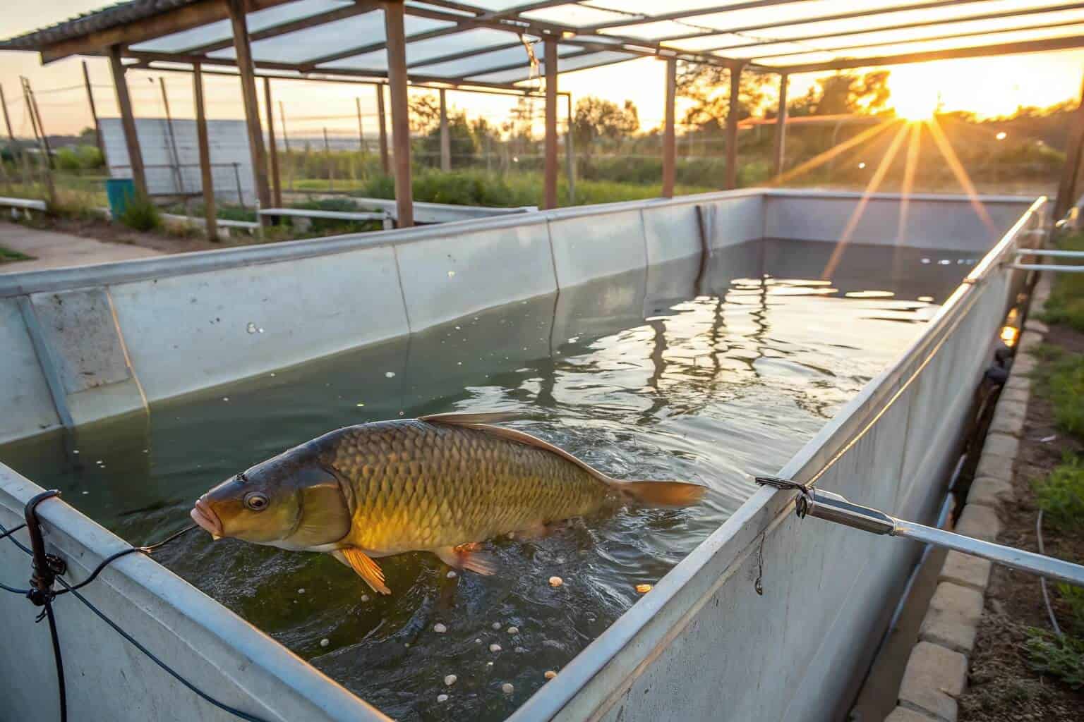 A large common carp in a farm pond