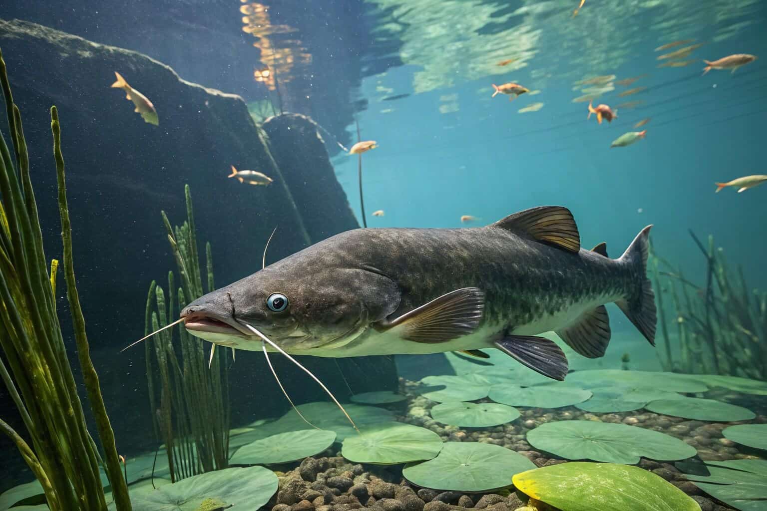 A large Channel Catfish in a farm pond