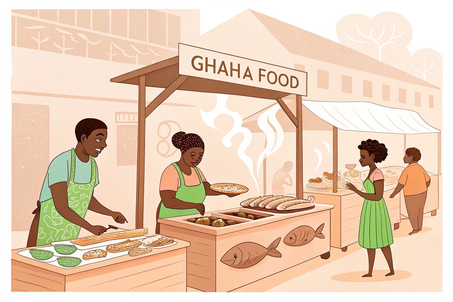 Various types of fish prepared for a Ghanaian meal