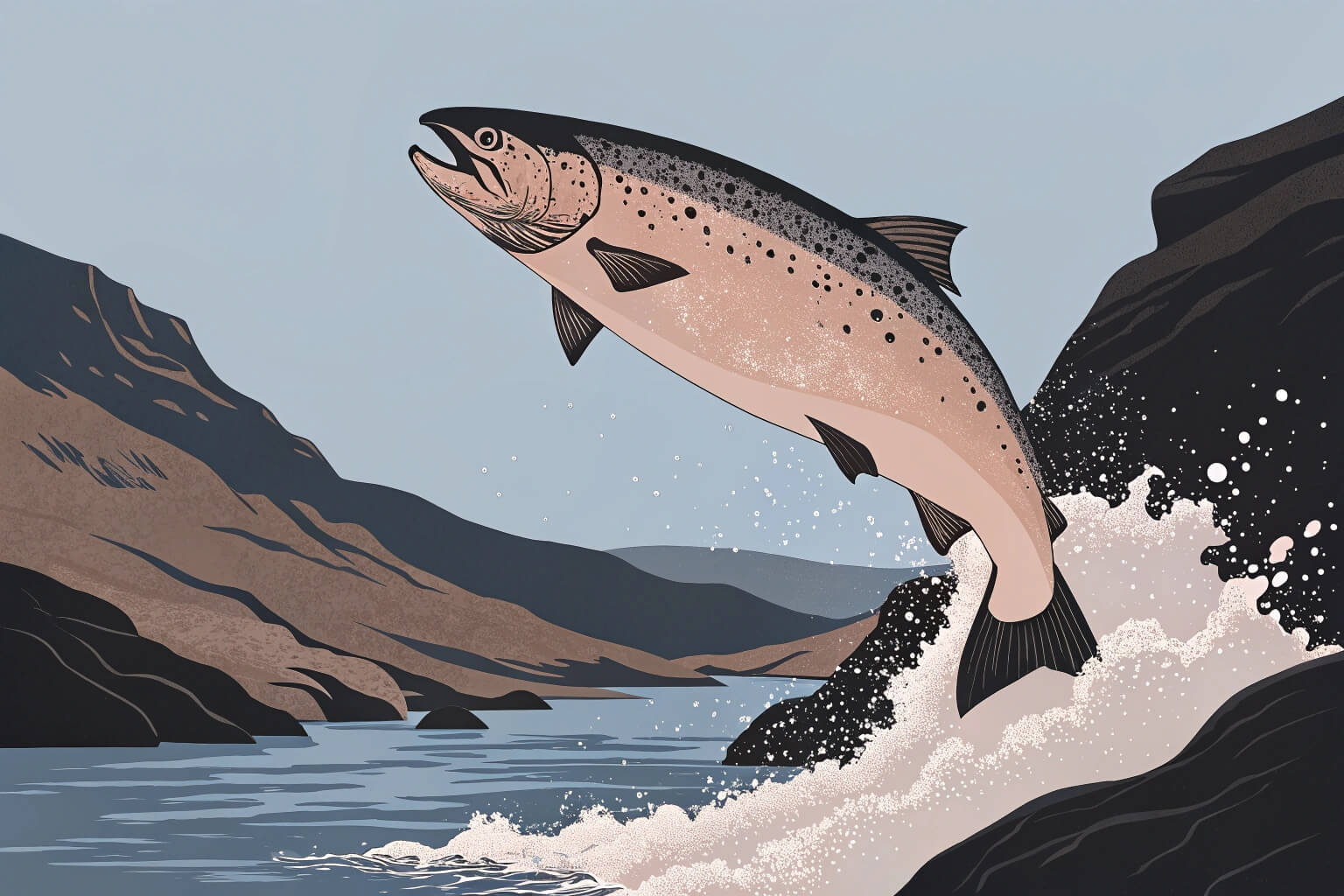 Wild salmon leaping upstream