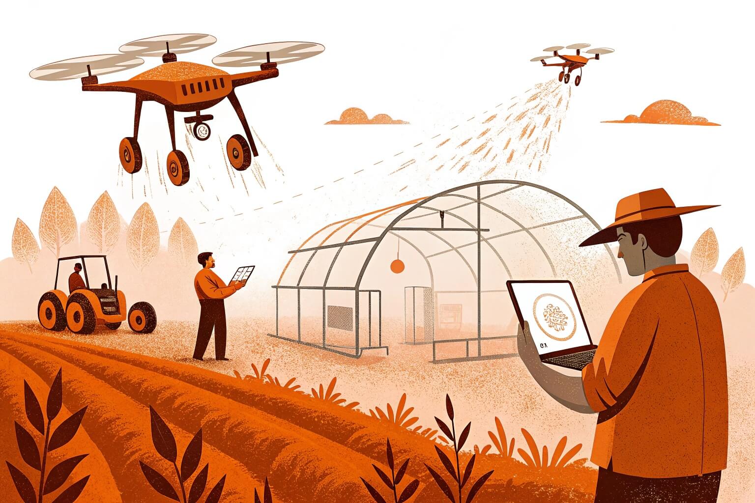 Modern farm with advanced irrigation and technology