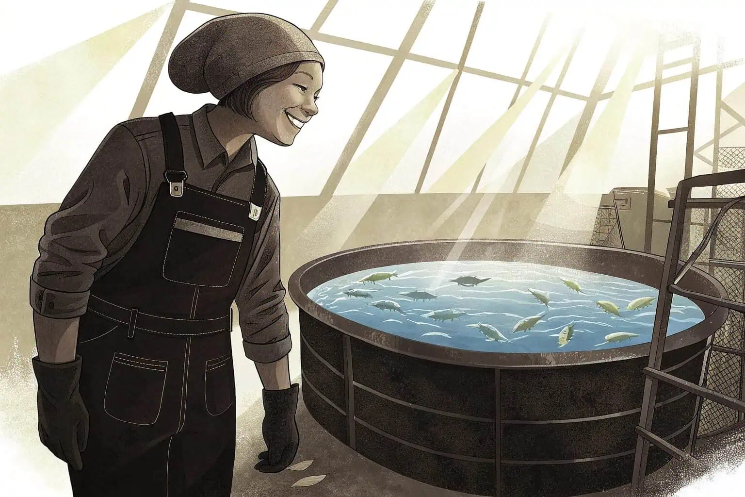 A thriving fish farm with multiple tanks