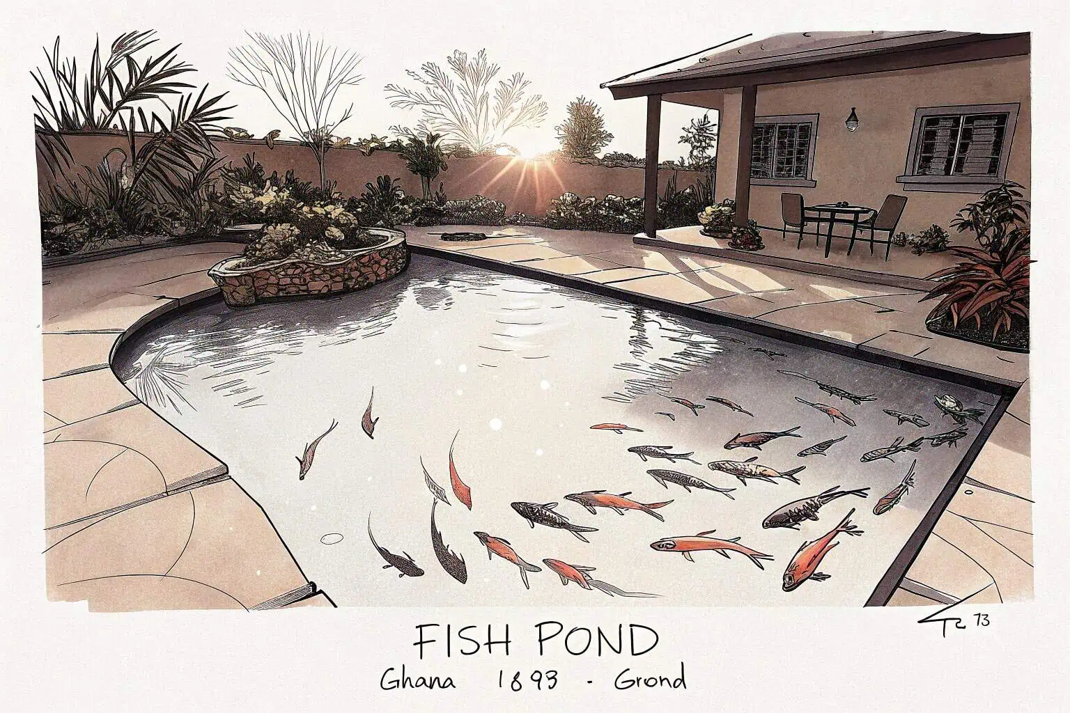 Fish pond with clear water in Ghana