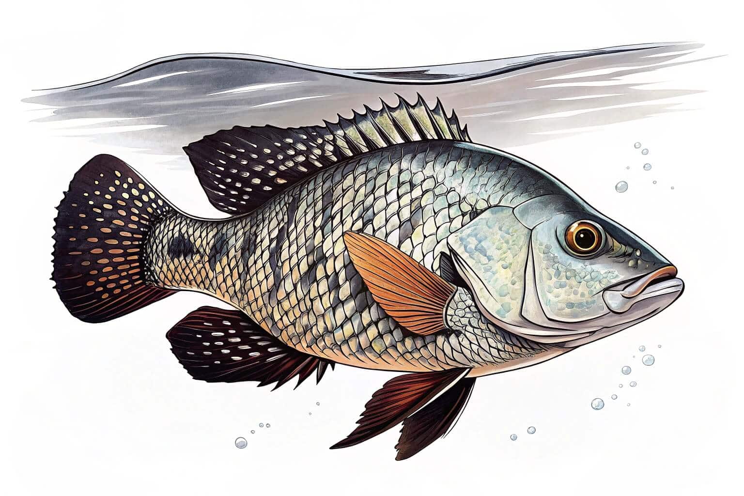 A healthy tilapia swimming in a clean fish tank