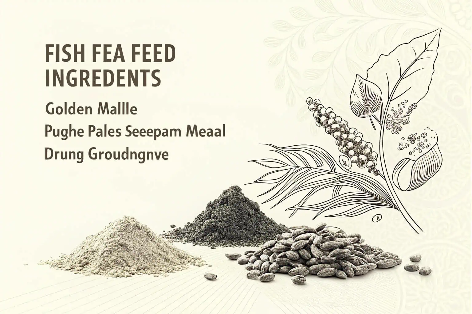 Various local fish feed ingredients piled up