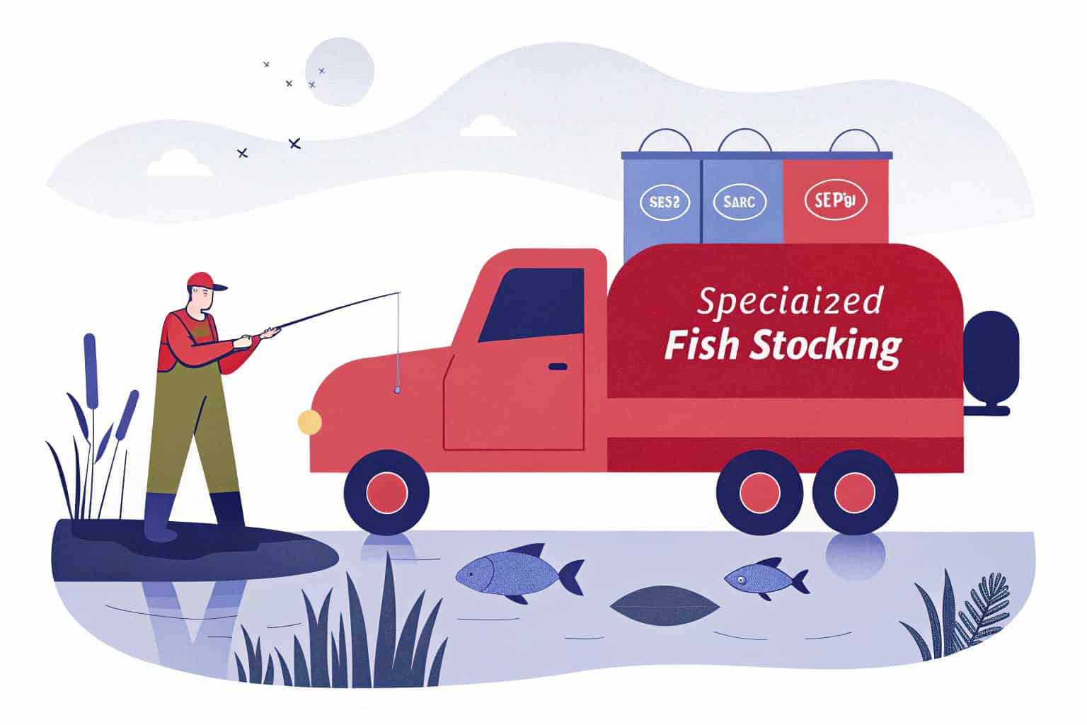 A truck with a large fish stocking tank on the back