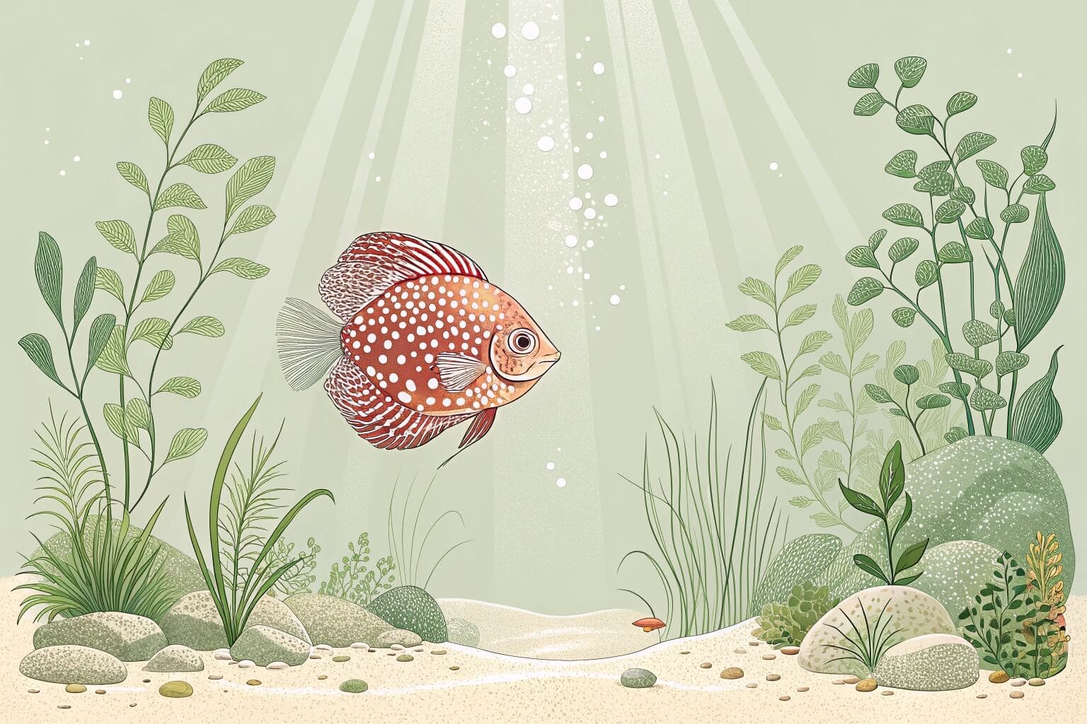 A beautiful and rare aquarium fish, like an Arowana or Discus, in a well-lit tank