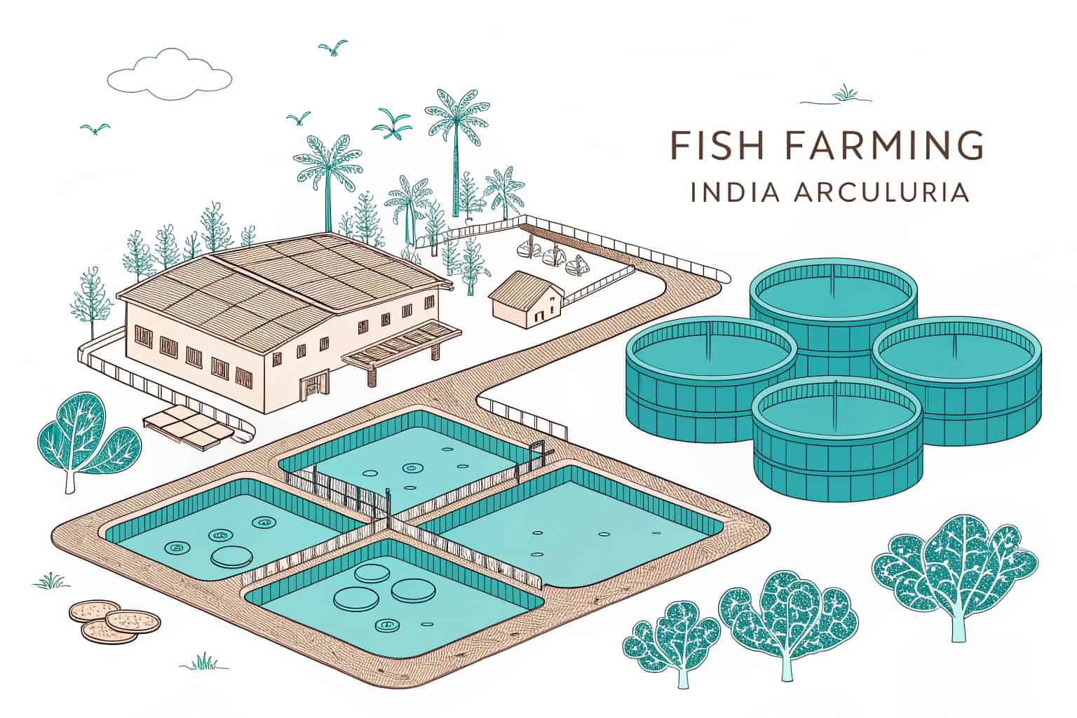 Different sizes of fish ponds and tanks