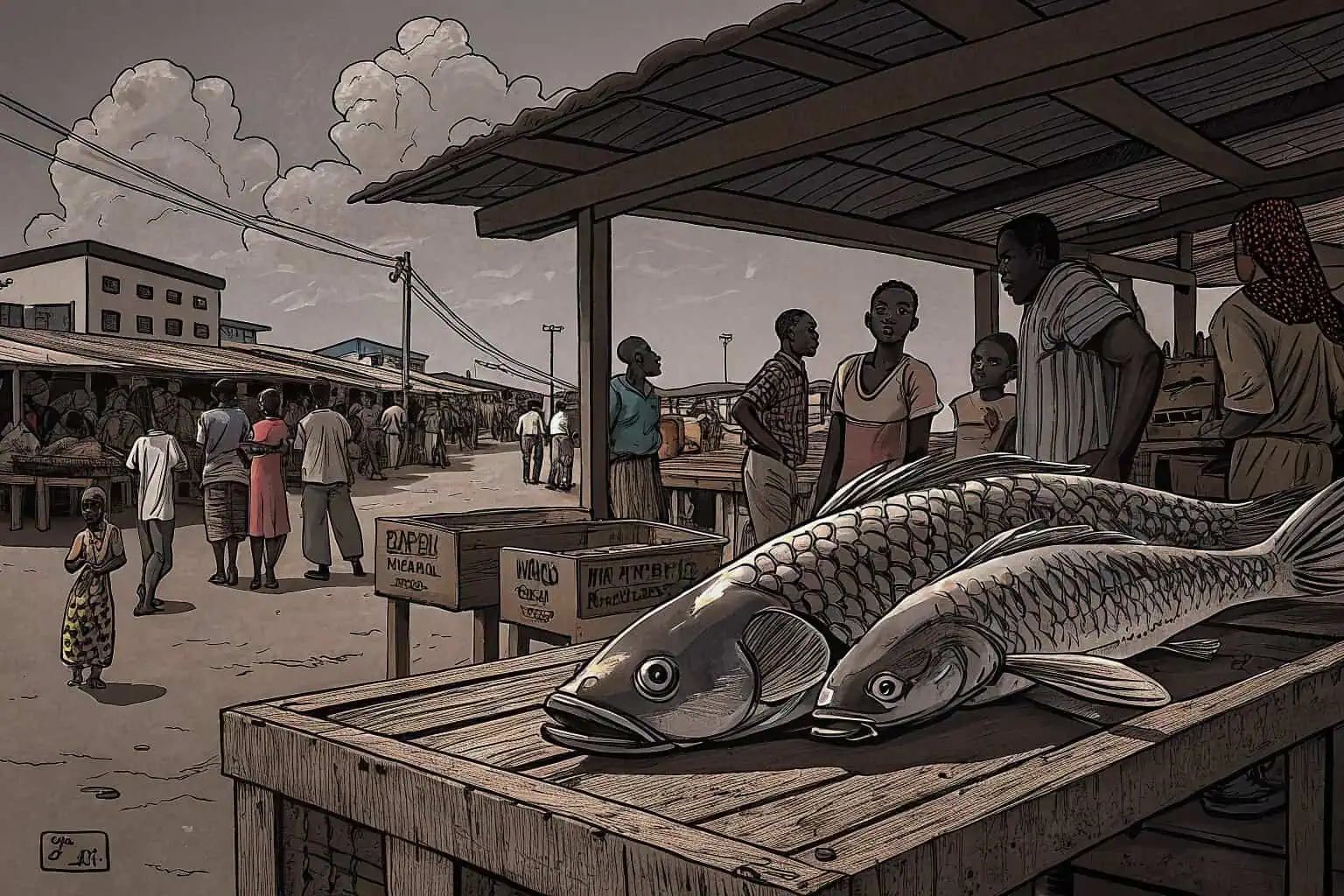 Fresh catfish at a Ghanaian market