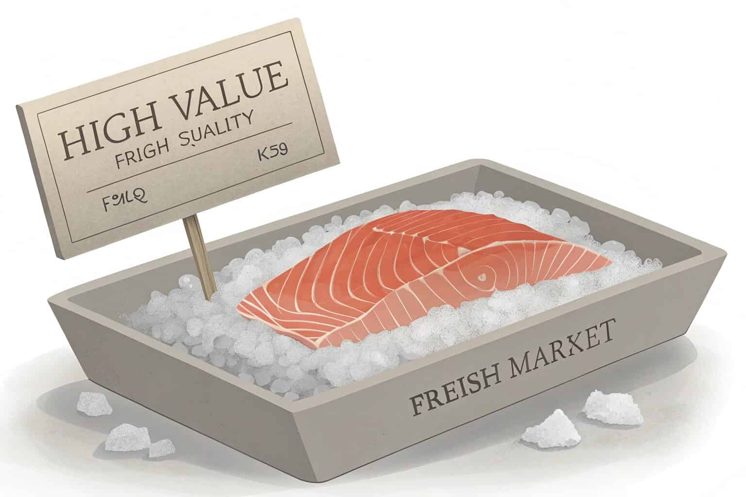A fresh, pink salmon fillet on a bed of ice