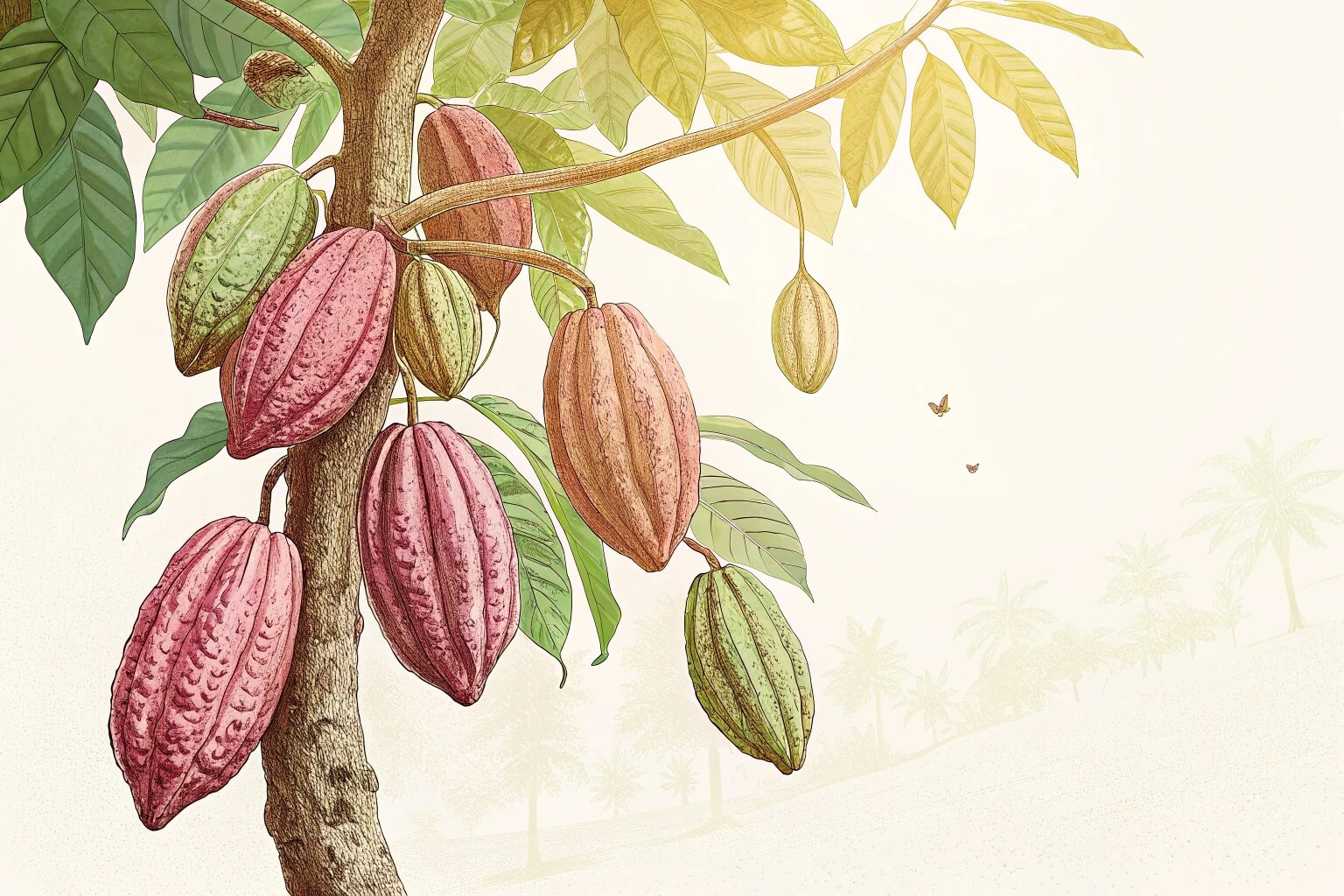 Cocoa pods on a tree in Ghana