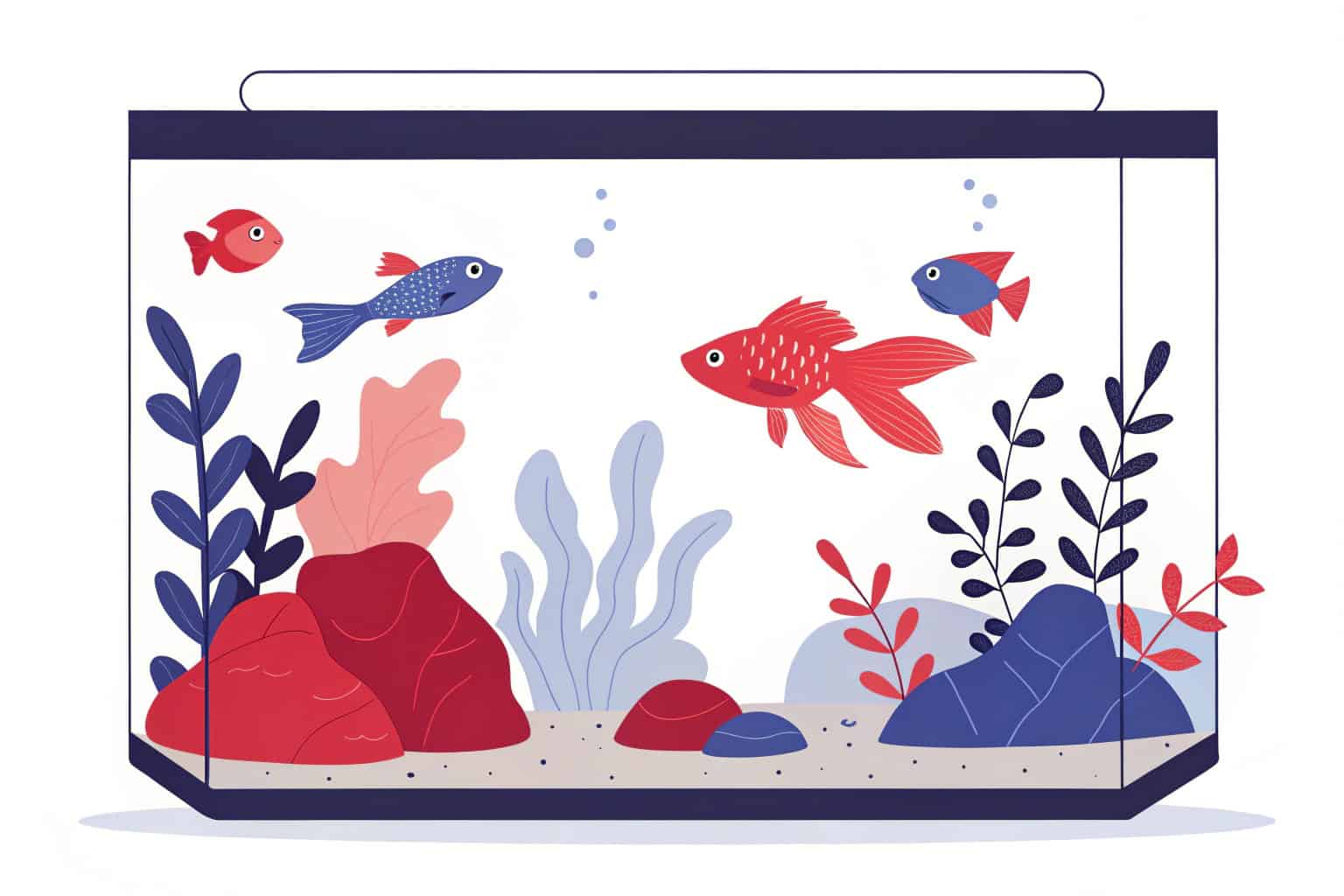 A colorful display of guppies, goldfish, and angelfish