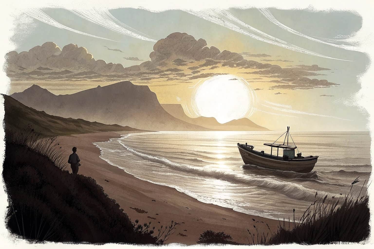 A fishing boat on the waters of South Africa at sunrise