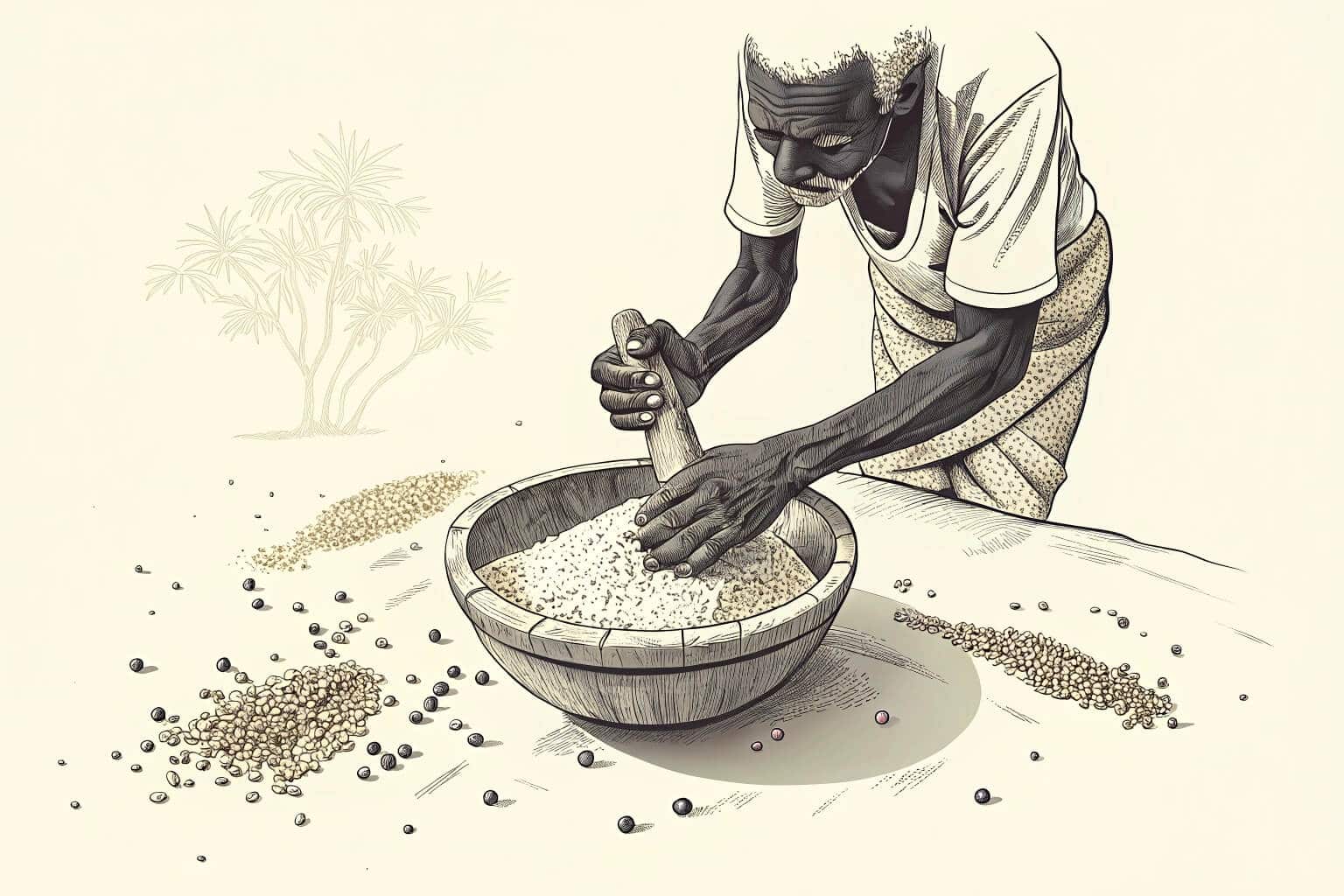 Hands mixing ingredients for local fish feed