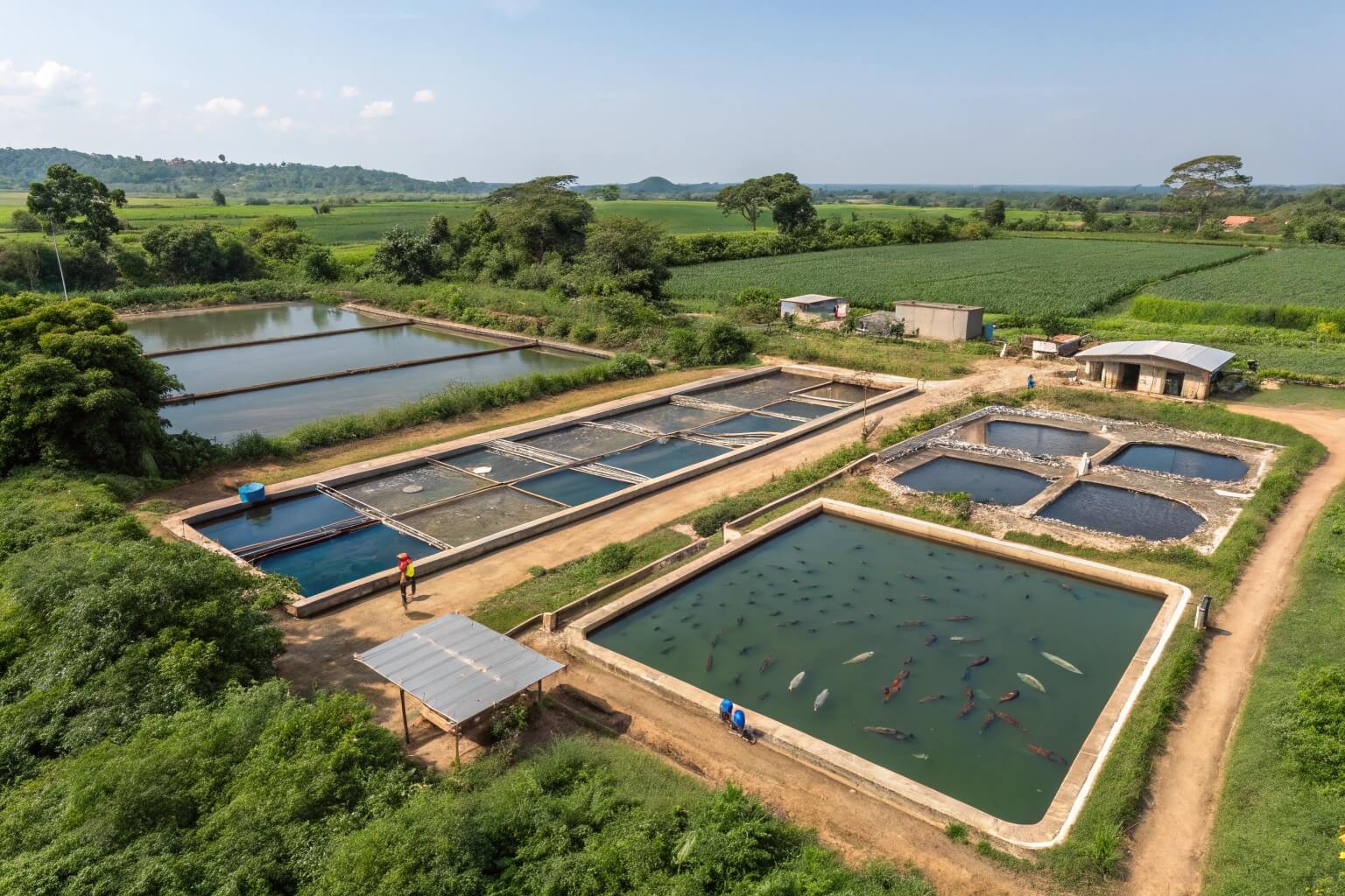 A bustling fish farm in Ghana rearing Tilapia